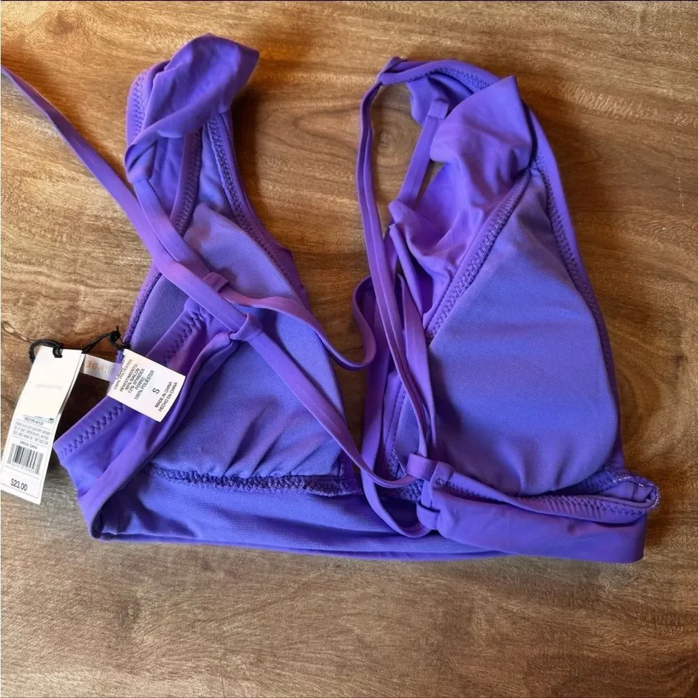 Shade & Shore Bikini Top Women’s Sm Ruffled Purple Swim Top Removable Pads NEW